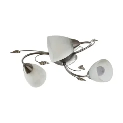 Lindby loftlampe Yannie, 3 lyskilder, 50 cm, nikkel/hvid, glas