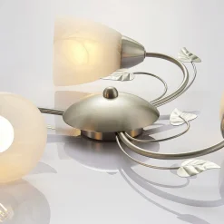 Lindby loftlampe Yannie, 3 lyskilder, 50 cm, nikkel/hvid, glas