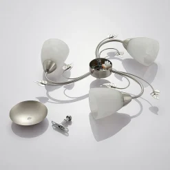 Lindby loftlampe Yannie, 3 lyskilder, 50 cm, nikkel/hvid, glas