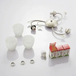 Lindby loftlampe Yannie, 3 lyskilder, 50 cm, nikkel/hvid, glas