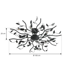 Lindby loftlampe Yos, 10 lyskilder, 95 cm, sort-guld, E14