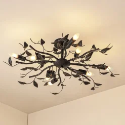 Lindby loftlampe Yos, 8 lyskilder, 85 cm, sort-guld, E14