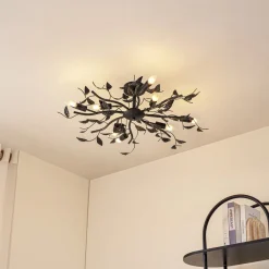 Lindby loftlampe Yos, 8 lyskilder, 85 cm, sort-guld, E14