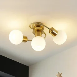 Lindby loftslampe Ciala, 3-lys, messingfarvet, glas