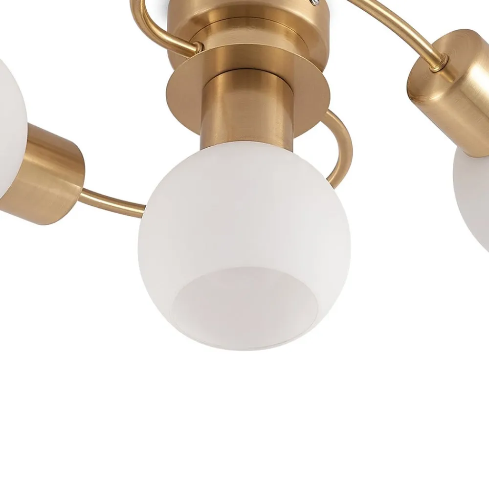 Lindby loftslampe Ciala, 3-lys, messingfarvet, glas