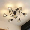 Lindby loftslampe Ciala, 7-lys, sort, smoke, glas
