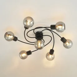 Lindby loftslampe Ciala, 7-lys, sort, smoke, glas