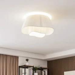 Lindby loftslampe Eryndor, hvid, tekstil, Ø 47 cm, E27