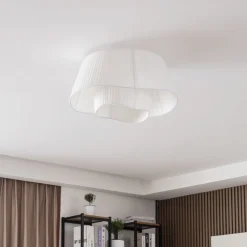 Lindby loftslampe Eryndor, hvid, tekstil, Ø 47 cm, E27