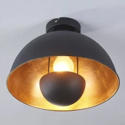loftslampe Lya, Ø 31 cm, sort-guld, metal, E27^Lindby New