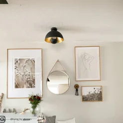 loftslampe Lya, Ø 31 cm, sort-guld, metal, E27^Lindby New