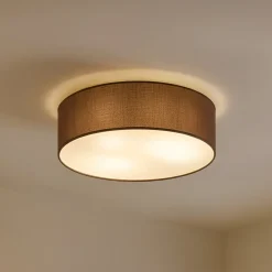 Lindby loftslampe Sebatin, Ø 40 cm, lysebrun, stof, E27