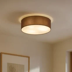 Lindby loftslampe Sebatin, Ø 40 cm, lysebrun, stof, E27