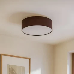 Lindby loftslampe Sebatin, Ø 40 cm, lysebrun, stof, E27