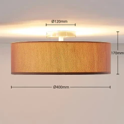 Lindby loftslampe Sebatin, Ø 40 cm, lysebrun, stof, E27