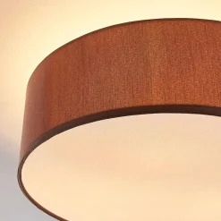 Lindby loftslampe Sebatin, Ø 40 cm, lysebrun, stof, E27