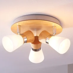 loftslampe Vivica, Ø 26 cm, krom/træ, 3 lyskilder^Lindby Outlet