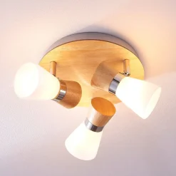 loftslampe Vivica, Ø 26 cm, krom/træ, 3 lyskilder^Lindby Outlet