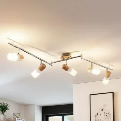 Lindby Loftlamper|Loftlamper>loftspot Christoph, 130 cm, 4 lyskilder, træ, glas