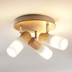loftspot Christoph, 20 cm, 3 lyskilder, træ, rondel^Lindby Best