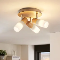 loftspot Christoph, 20 cm, 3 lyskilder, træ, rondel^Lindby Best