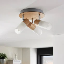 loftspot Christoph, 20 cm, 3 lyskilder, træ, rondel^Lindby Best