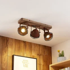 Lindby Loftlamper|Loftlamper>loftspot Farovi, rust, 45 cm, 3 lyskilder, træ, GU10