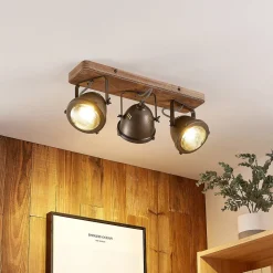 Lindby loftspot Farovi, sort, 44 cm, 3 lyskilder, træ, GU10