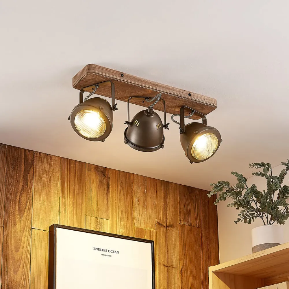 Lindby loftspot Farovi, sort, 44 cm, 3 lyskilder, træ, GU10