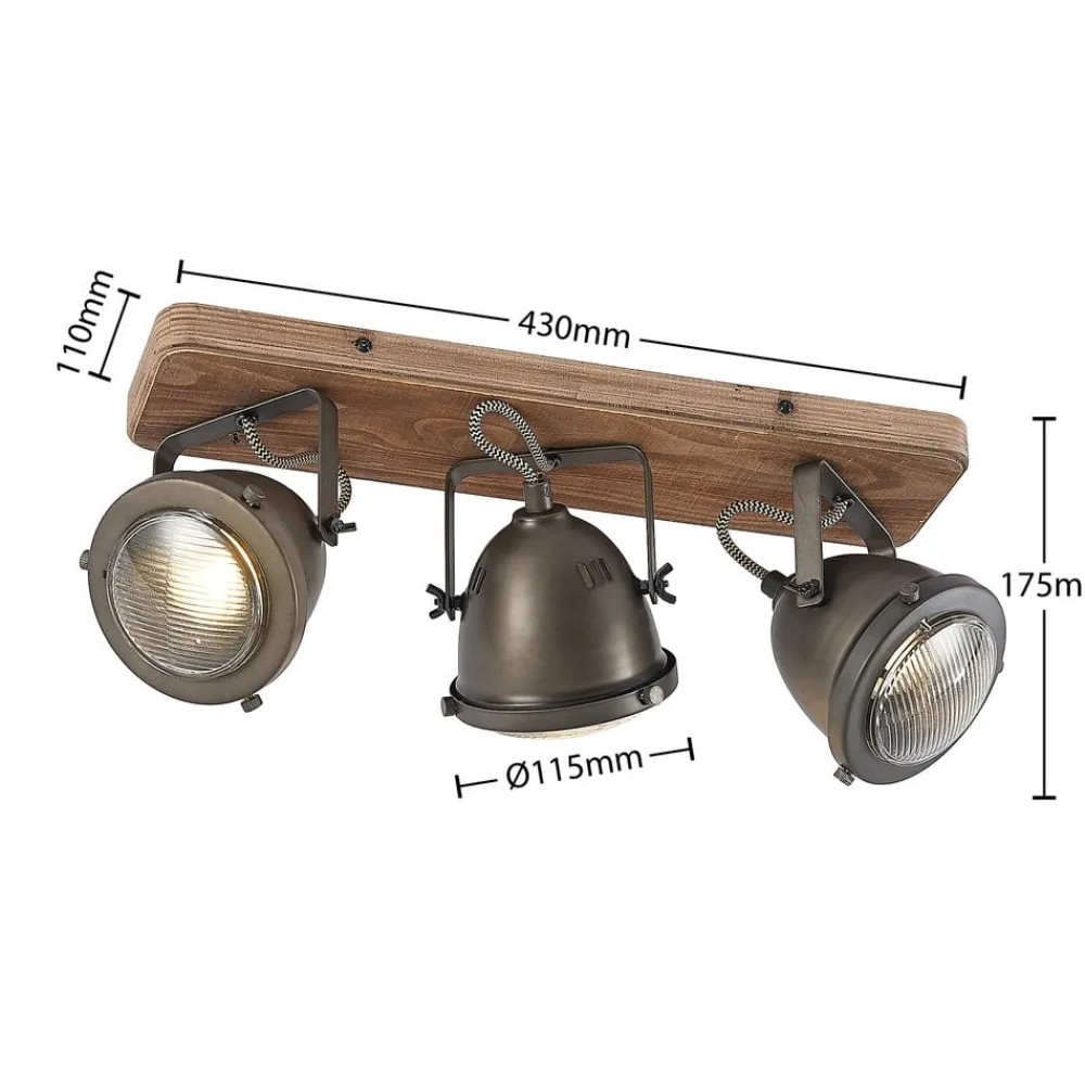 Lindby loftspot Farovi, sort, 44 cm, 3 lyskilder, træ, GU10