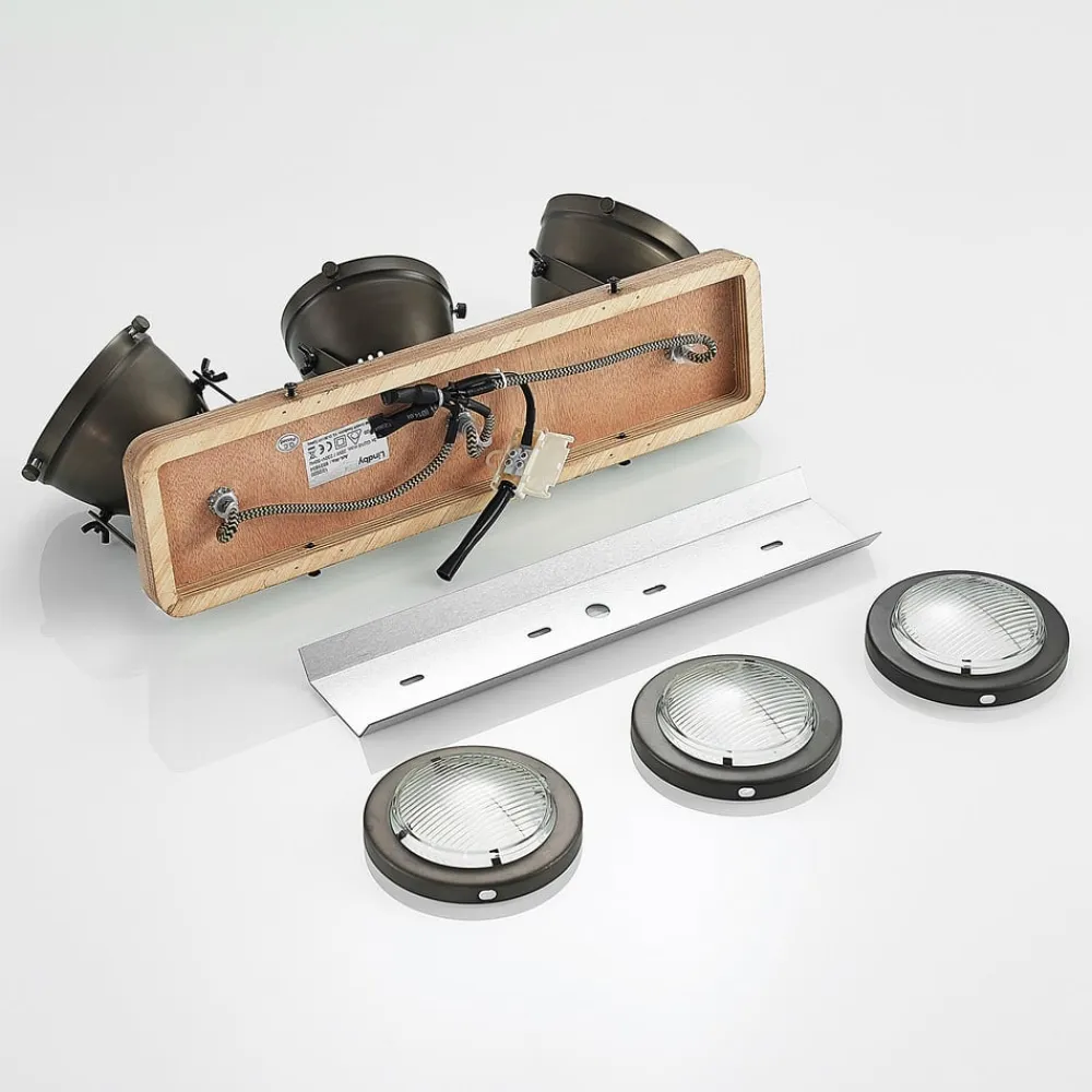 Lindby loftspot Farovi, sort, 44 cm, 3 lyskilder, træ, GU10