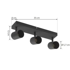Lindby loftspot Jorell, 35 cm, sort, 3 lyskilder, metal