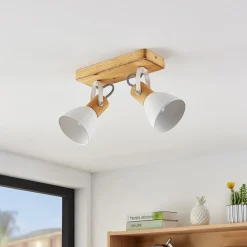 loftspot Merela, hvid, 28 cm, 2 lyskilder, træ, E14^Lindby Outlet