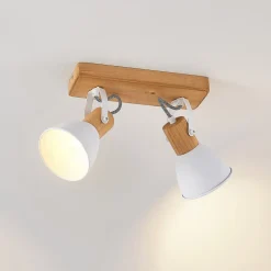 loftspot Merela, hvid, 28 cm, 2 lyskilder, træ, E14^Lindby Outlet