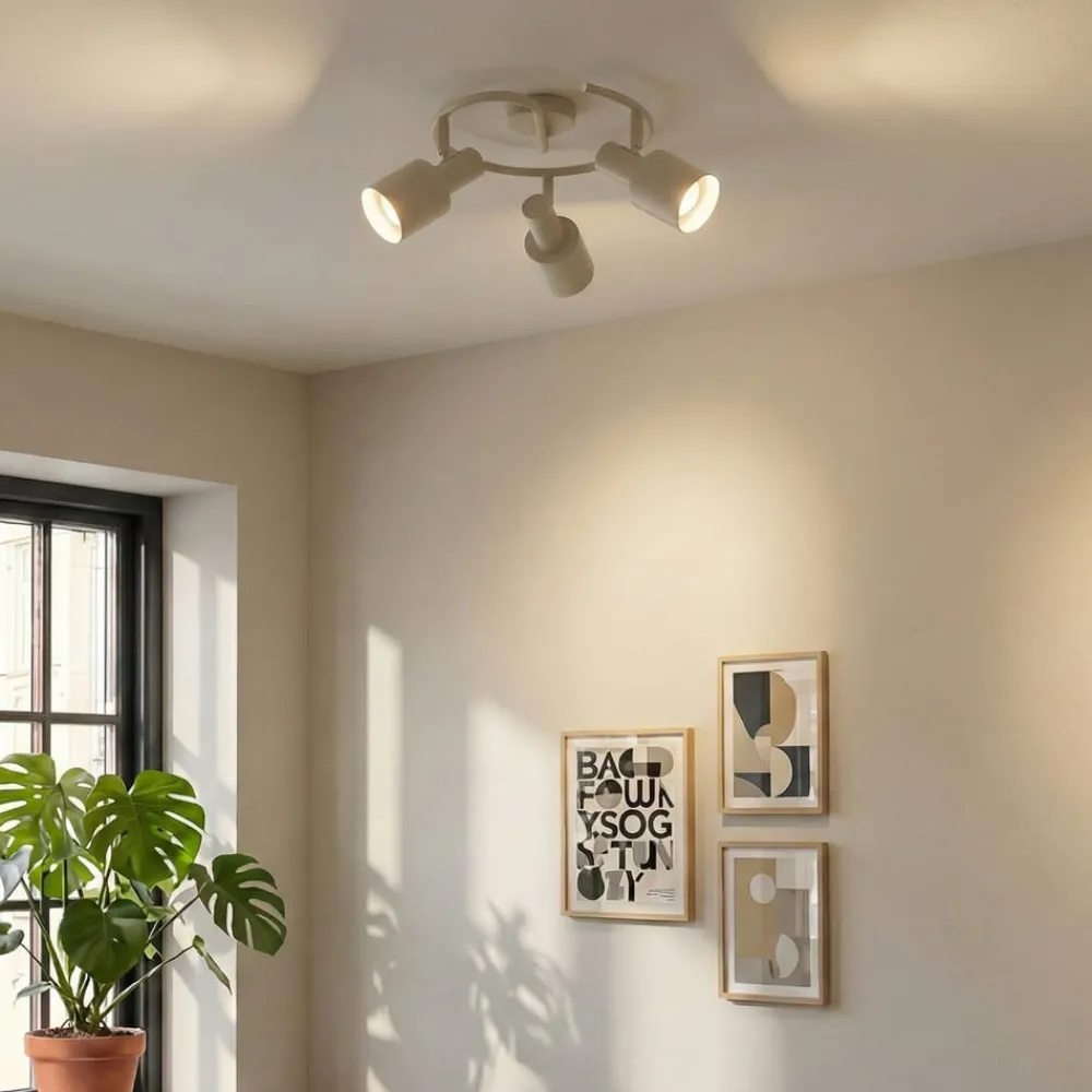 Lindby Arbejdsrum/Kontor|Loftlamper>loftspot Ovelia, beige, 3 lyskilder, metal, E27