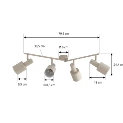 Lindby loftspot Ovelia, beige, 80 cm, 4 lyskilder, E27