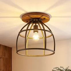 Lindby Loftlamper|Loftlamper>loftspot Rutger, Ø 34 cm, træ, bur, E27