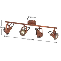 Lindby loftspot Scabra, 63 cm, rustbrun, 4 lyskilder, metal