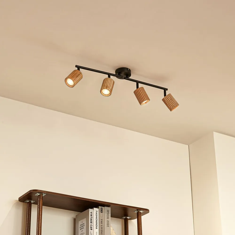 loftspot Stralino, 4 lyskilder, længde 60 cm, træ^Lindby Sale