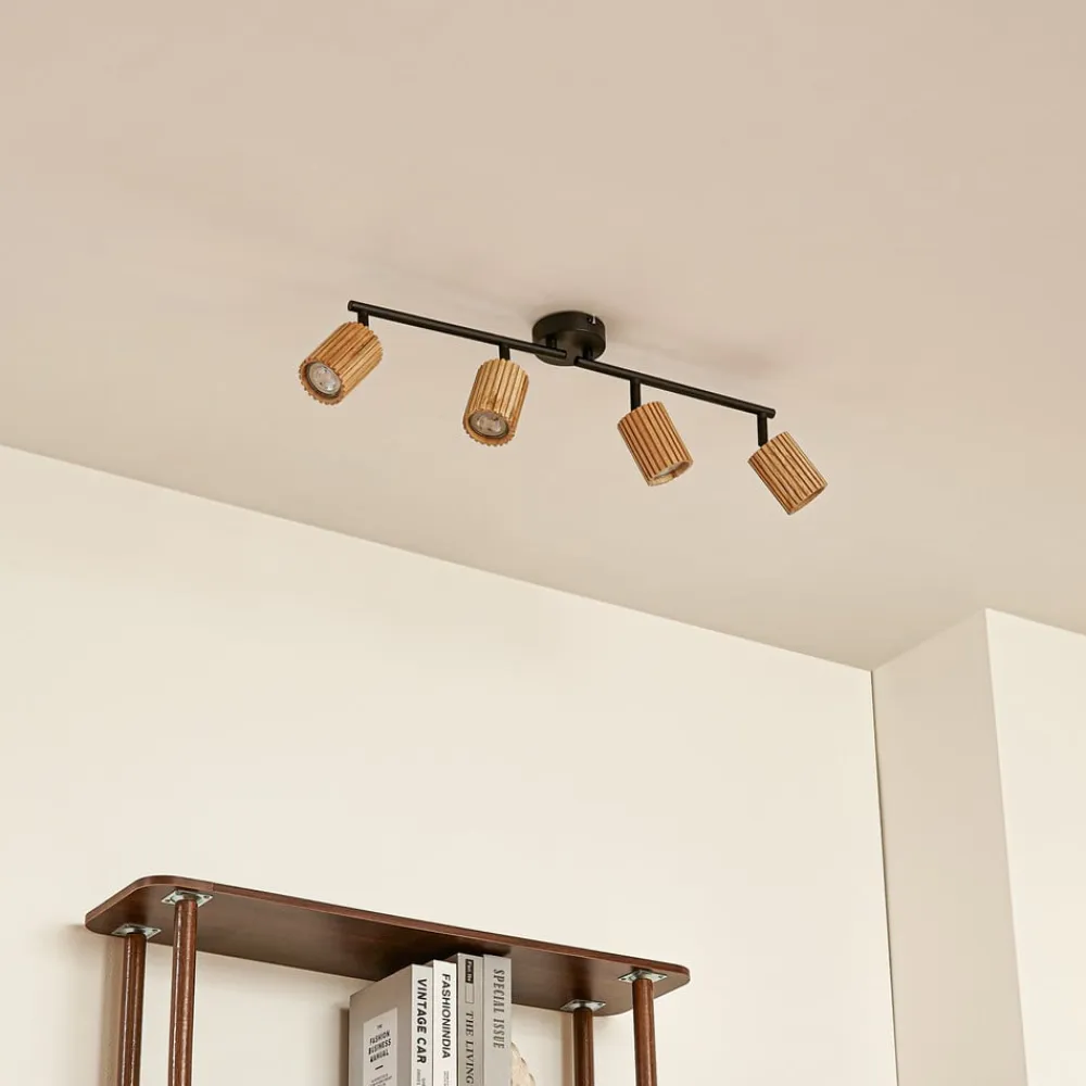 loftspot Stralino, 4 lyskilder, længde 60 cm, træ^Lindby Sale