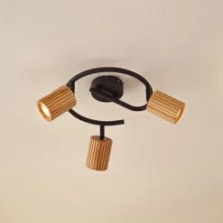 loftspot Stralino, 3 lyskilder, Ø31cm, træ, GU10^Lindby Clearance