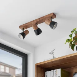 Lindby Loftlamper|Loftlamper>loftspot Tonja, 3 lyskilder, 55 cm, træ, stål