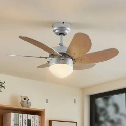 Lindby loftventilator med lys Minja, sølv, støjsvag, 78 cm