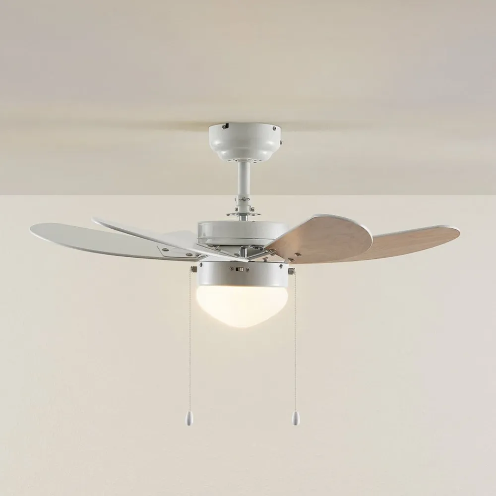 loftventilator Minja, hvid, træ^Lindby Outlet