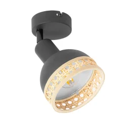 Lindby Lonnaris spot med rattan, sort, 1 lyskilde.