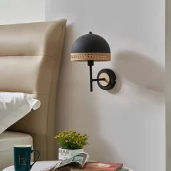 Lonnaris væglampe med rattan, sort^Lindby