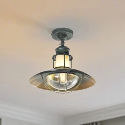 Lindby Louisanne loftlampe, grågrøn, metal, Ø 35cm