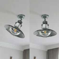 Lindby Louisanne loftlampe, grågrøn, metal, Ø 35cm