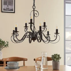 Lindby lysekrone Caleb, 9 lyskilder, rustfarvet, metal, E14