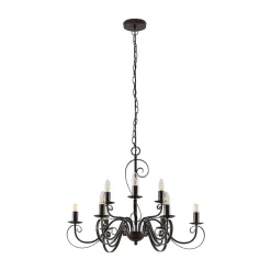 Lindby lysekrone Caleb, 9 lyskilder, rustfarvet, metal, E14